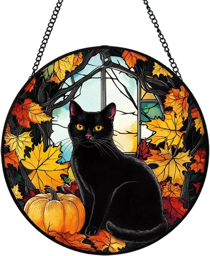Black Cat Suncatcher Ornament, 20cm/7.87in Black Cats Lovers, Cat Gifts for Cats Lovers for Halloween Decorations
