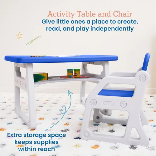 Vista 3 de ECR4Kids Escritorio y Silla Plus para Niños, Muebles para Niños, Azul/Gris Claro, 2 Piezas