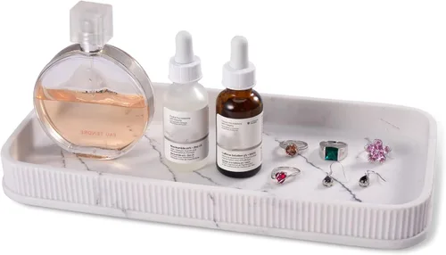 Vista 10 de Bandeja de tocador para lavabo de baño, bandeja grande de resina para baño, organizador de perfume rectangular, bandeja decorativa para tocador