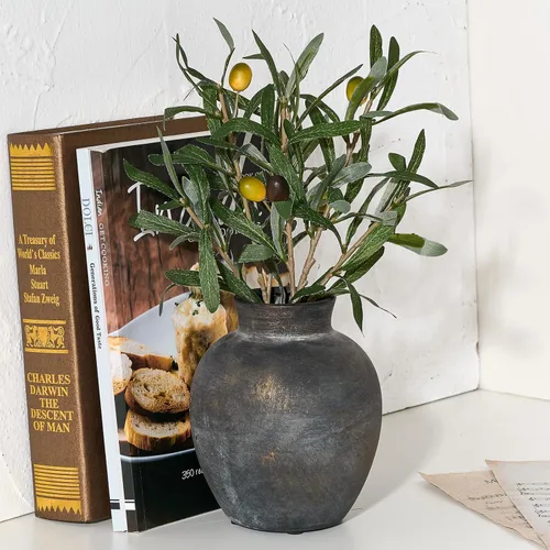 Vista 76 de SIDUCAL Florero decorativo de cerámica Florero rústico de 7.48 pulgadas para decoración del hogar, mesa, sala de estar, baño, escritorio de café