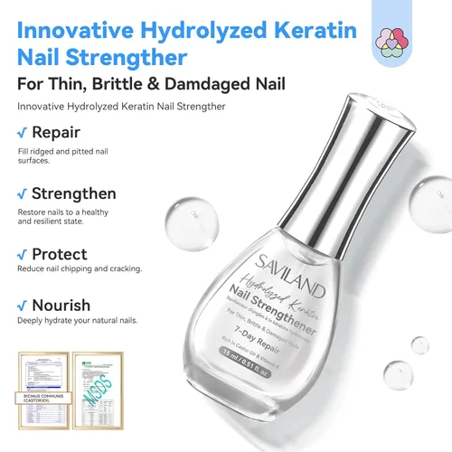 Vista 2 de SAVILAND Fortalecedor de uñas transparente, 0.5 fl oz: secado rápido al aire natural crecimiento de uñas para uñas dañadas, esmalte de uñas