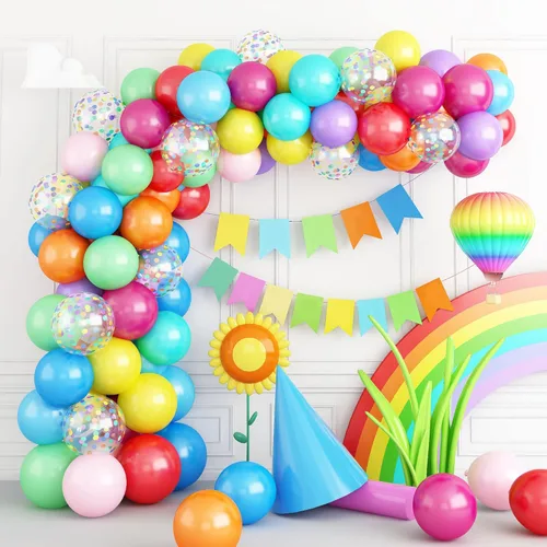 Kit de arco de guirnalda de globos coloridos, 112 piezas de decoraciones de fiesta de cumpleaños con 11 globos de látex de confeti de colores para