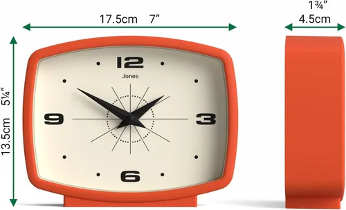Vista 4 de JONES CLOCKS® Reloj de escritorio de película Diseño rectangular retro Naranja Diseño retro, mezcla estilo de mediados de siglo con un acabado