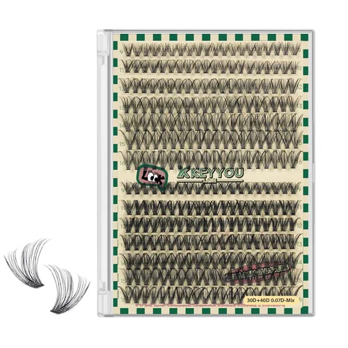 Vista 23 de Kit de extensión de pestañas DIY KEYYOU 280 piezas, pestañas individuales, rizadas D, kit de extensión de pestañas 30D+40D, 9-16 Mix, racimos