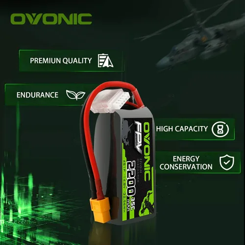 Vista 2 de OVONIC 4s Lipo Batería 35C 2200mAh 14.8V Lipo Batería con XT60 Conector para Avión RC Quadcopter Helicóptero FPV Drone
