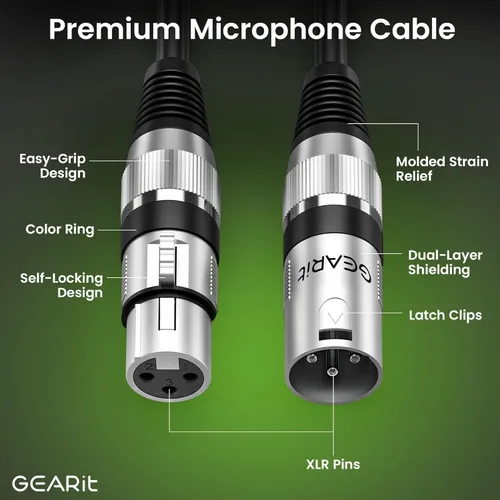 Vista 6 de GEARit XLR - Cable de micrófono macho a hembra (1 pie, paquete de 2) mezclador blindado equilibrado de 3 pines, estudio de grabación, podcast