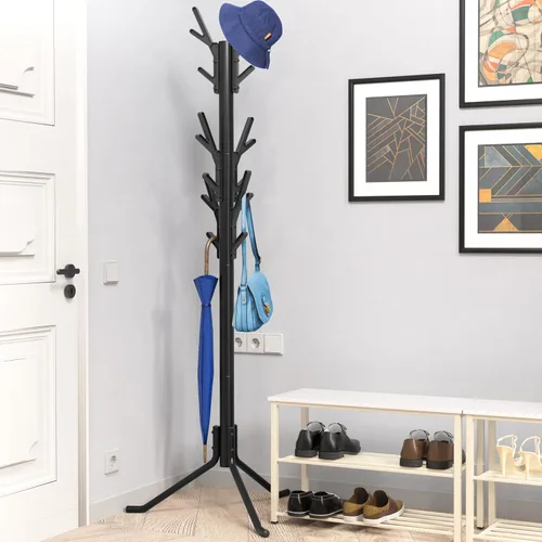 Vista 3 de Simple Houseware Organizador de pie para abrigos y sombreros con forma de árbol para entrada, dormitorio y pasillo, 18 ganchos, color negro
