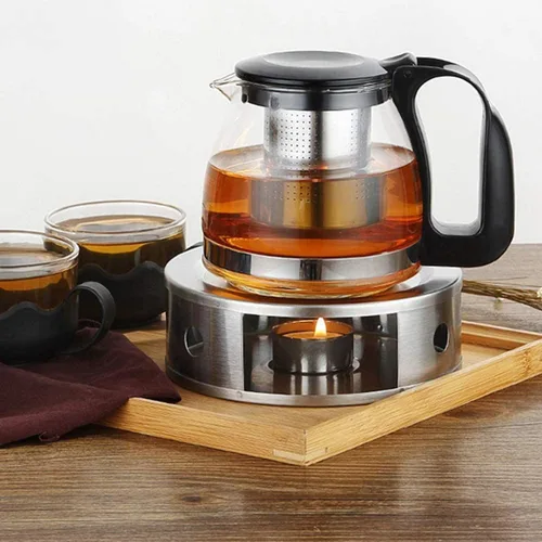Vista 5 de NewlineNY - Calentadores de té de café de acero inoxidable, doble 6 pulgadas circulares de té de hierbas (vela no incluida)