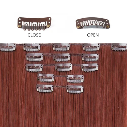 Vista 4 de HSPJHTM Extensiones de cabello castaño rojizo con clip, extensiones de cabello sintético de 22 pulgadas para Halloween, extensiones de cabello