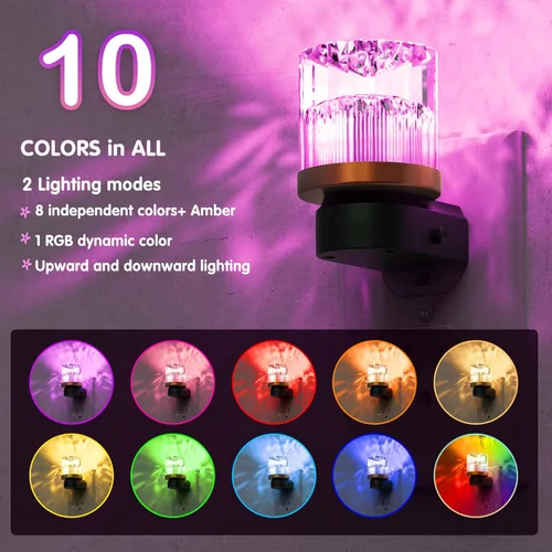 Vista 3 de L LOHAS LED Luz Nocturna, Luces Nocturnas Enchufables a la Pared con Cambio de 10 Colores RGB, Luz Nocturna Enchufable a la Pared, Sensor