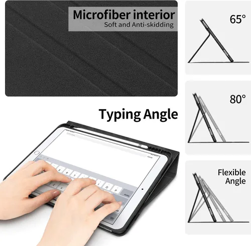 Vista 7 de H HOLIMET Funda para iPad de 9ª generación (2021) iPad de 8ª/7ª generación 2020/2019 con soporte para lápices, soporte multiángulo, piel sintética