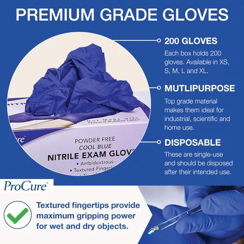 Vista 2 de Guantes desechables de nitrilo, sin látex, sin polvo, guantes de examen médico