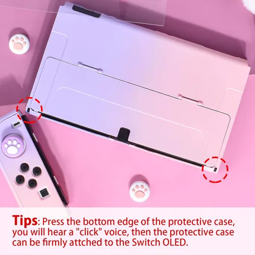 Vista 5 de DLseego Protective Case Design for Nintendo Switch OLED Joy-Con Controllers New Model 2021 with Glass Screen Protector and 4 Cute Thumb Grip Caps