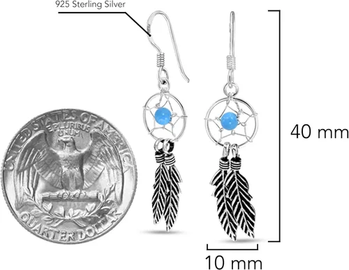Vista 4 de AeraVida 925 Sterling Silver Dreamcatcher Dangle Earrings Handmade Boho Jewelry Tribal-Inspired Silver Drop Earrings with Polished Stone Accents
