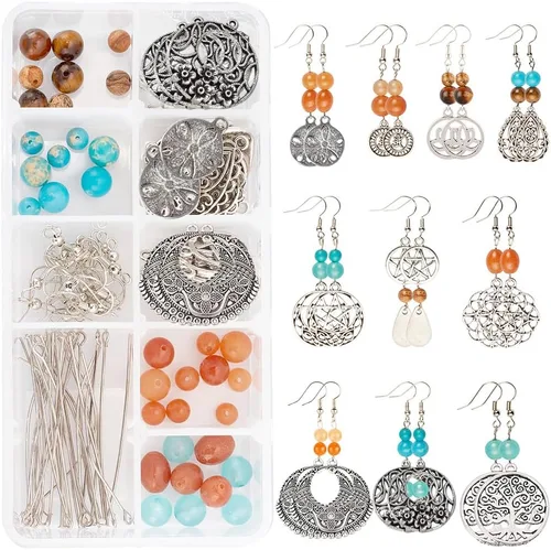 Vista 13 de SUNNYCLUE 1 caja de 8 pares de aretes de nudo celta de plata antigua, aretes colgantes de perlas, kit de inicio de fabricación de joyas