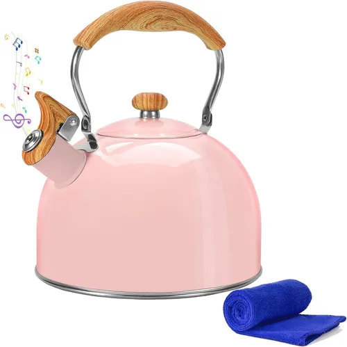Vista 12 de Hervidor de Té, Hervidor de Té Silbante para Estufa de 2.6 Cuartos, Teteras para Estufa de Acero Inoxidable Grado Alimentario, Mango