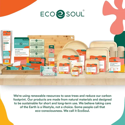 Vista 8 de ECO SOUL Platos de bambú con forma de hoja de palmera, cuadrados de 7 y 10 pulgadas, paquete de 50 vajillas desechables a granel, vajilla de madera