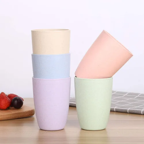 Vista 3 de LuckyZone Vaso reutilizable de paja de trigo (12 onzas), juego de vasos irrompibles para el hogar y al aire libre, vaso apto para lavavajillas, sin