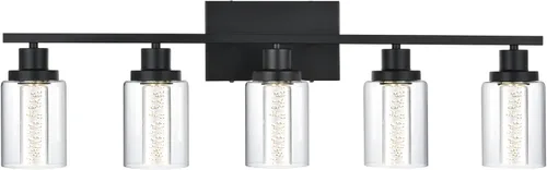 Vista 10 de MELUCEE Lámparas de tocador de baño, 3 luces LED sobre espejo, 3000 K-6000 K, moderna luz negra para baño con pantalla de cristal de burbujas, chips