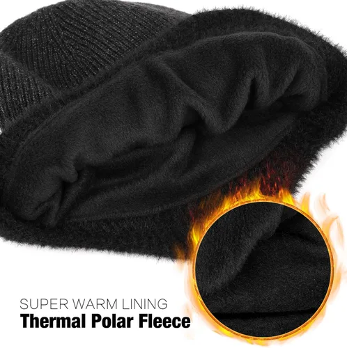 Vista 4 de Wmcaps Gorros de invierno con forro polar con orejeras para hombres y mujeres, gorro de punto térmico cálido para exteriores
