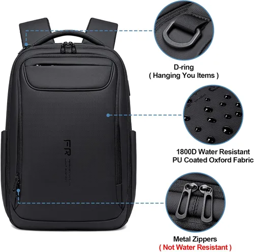 Vista 4 de Mochila de negocios FENRUIEN para hombres profesionales, Negro, Ampliable