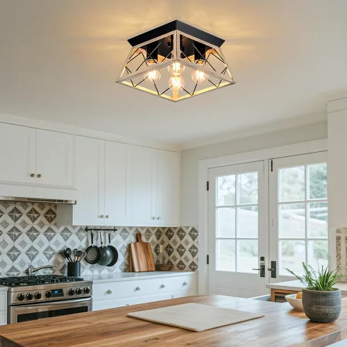 Vista 9 de Lámpara de techo negra de 3 luces, accesorios de iluminación industriales de cocina estilo granja para pasillo, recámara, baño, entrada