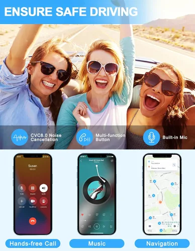 Vista 5 de COMSOON Adaptador AUX Bluetooth para automóvil, receptor Bluetooth con reducción de ruido para música/llamadas manos libres, receptor de audio Negro