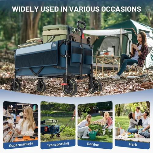 Vista 7 de Carrito plegable Timber Ridge con frenos, carro de compras plegable de gran capacidad de 200L, compacto y portátil, fácil de transportar
