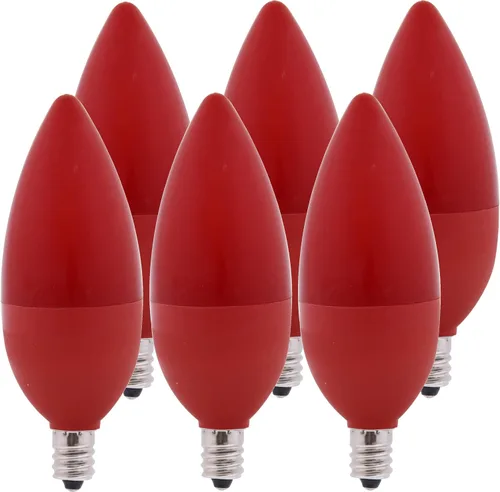 Bioluz LED Bombillas de candelabro rojo de 4 W, 25 W, base C37 E12, ángulo de haz de 120°, listado por UL, decoraciones navideñas, paquete de 6
