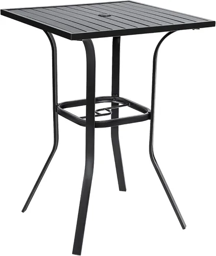 Crownland Barra de patio de 39 pulgadas de alto, marco de metal, mesa de bar para exteriores, mesa de listones con agujero para sombrilla de 1.57