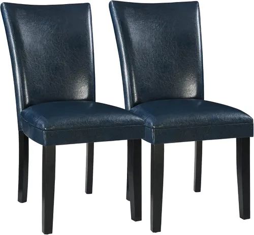 Parsons CY1331BL - Juego de 2 sillas de comedor con patas de madera maciza, sillas laterales de piel sintética para cocina con asiento tapizado Azul