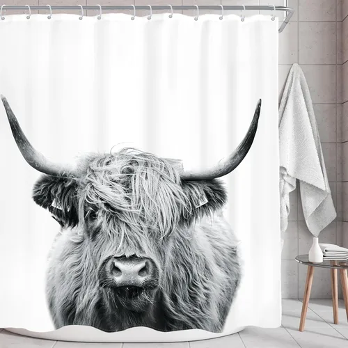 Vista 8 de AMBZEK Divertida cortina de ducha de vaca de las tierras altas, 60 pulgadas de ancho x 72 pulgadas de largo, divertida granja, ganado rústico
