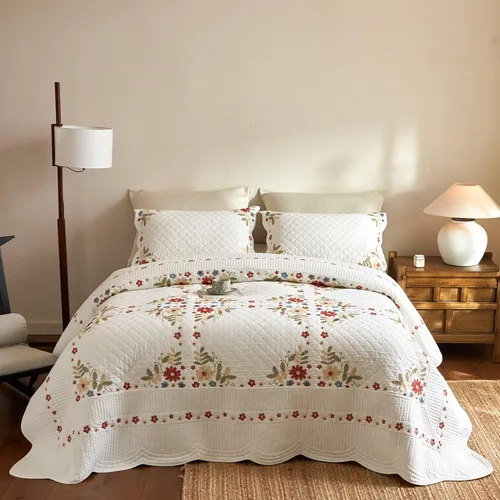 Vista 40 de MarCielo Juego de ropa de cama de 3 piezas, 100 % algodón, juego de colcha de gran tamaño, ligero y bordado, estilo rústico