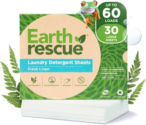 Vista 10 de Earth Rescue Hojas de detergente para ropa – Hasta 60 cargas (30 hojas) – Sin perfume, hipoalergénico, concentrado sin líquido, detergente seco