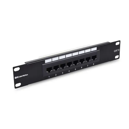 Vista 2 de [Listado UL] Cable Matters Mini panel de conexión de 8 puertos con soporte 89D de montaje, panel de conexión compacto de 10 pulgadas para montaje