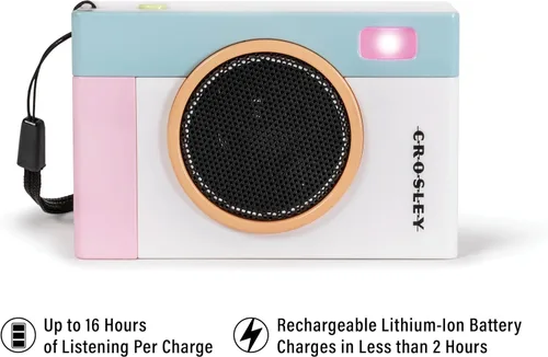 Vista 2 de Crosley CR3051A-WH Flashback Altavoz Bluetooth portátil retro con luces LED, diseño de cámara vintage, blanco