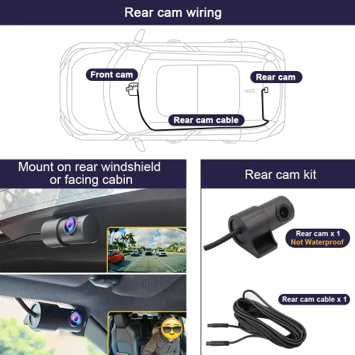 Vista 4 de Fitcamx Cámara de tablero dual 2K adecuada para Ford Maverick 2022 2023 2024 2025 (sensor de lluvia), aspecto OEM, video frontal de 1440P + trasero