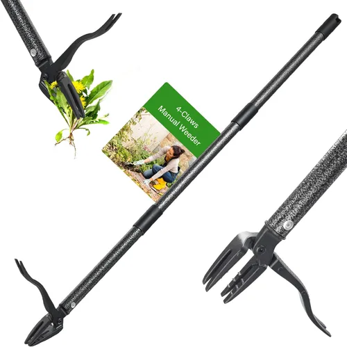 Lilyvane Herramienta extractora de malezas, desbrozadora manual de pie, herramienta de deshierbe de jardín resistente con mango largo de 60