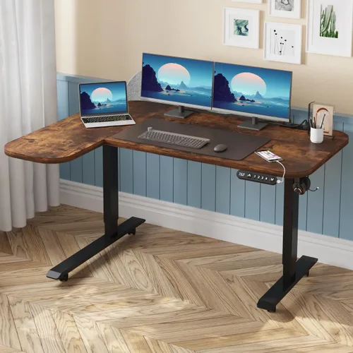 Vista 59 de Escritorio eléctrico de pie en forma de L, escritorio esquinero de altura ajustable de 59 pulgadas con ajustes preestablecidos de memoria, ideal