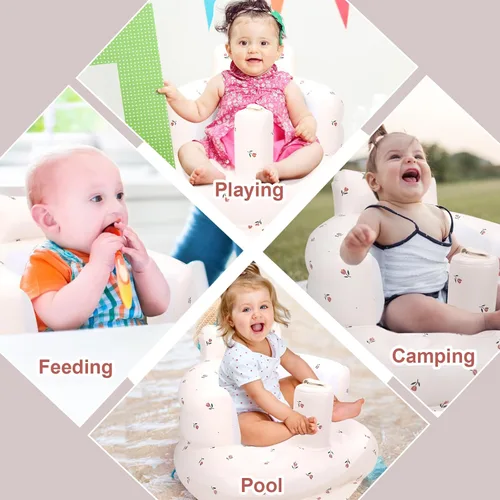 Vista 5 de Silla de bebé inflable, asiento inflable para bebés de 3 meses en adelante, silla de verano inflable con bomba de aire incorporada, asientos de piso