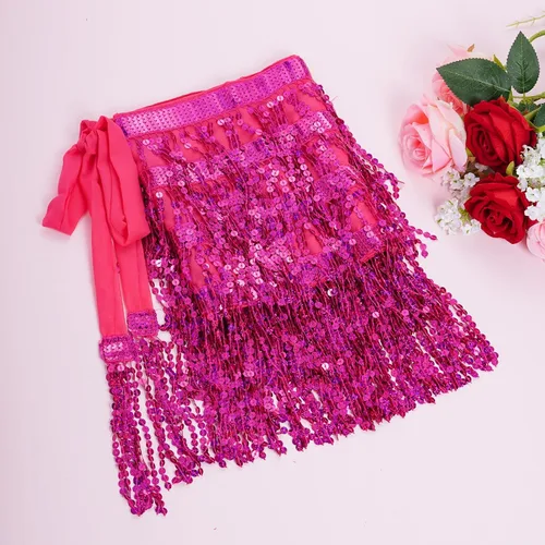 Vista 4 de Bufanda de cadera para danza del vientre, falda de borla de lentejuelas, disfraz brillante para mujer