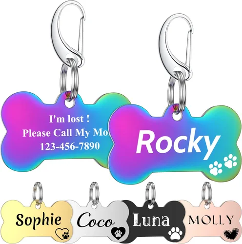 Etiquetas para perros personalizadas para mascotas, etiqueta de nombre de perro GISUERY grabada con 48 símbolos de iconos, acero inoxidable y