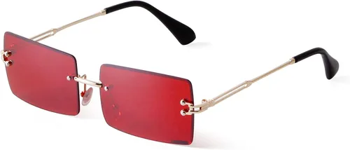 SORVINO Lentes de sol rectangulares sin montura para mujeres y hombres, a la moda, color rosa, azul, lentes tintados sin marco