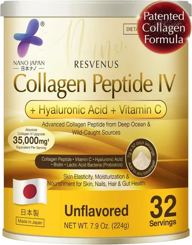 Nano Advanced Hyaluron & Marine Collagen Peptide IV Plus Powder – Fórmula japonesa de belleza 6 en 1 para piel, cabello y uñas, colágeno hidrolizado
