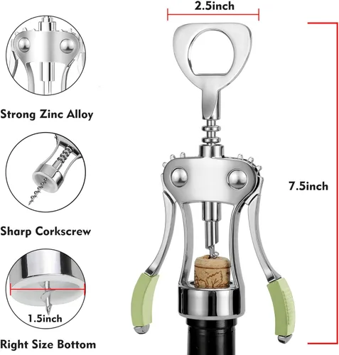 Vista 2 de KORCCI Abridor de Vinos, Abridor de Botellas de Vino, Sacacorchos de Ala de Aleación de Zinc Resistente, Sacacorchos Abridor de Cerveza