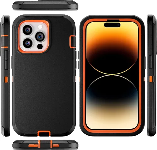 Vista 5 de Funda para iPhone 14 Pro Max de 6.7 pulgadas con 2 protectores de pantalla y soporte de funda de clip para cinturón, resistente protección de cuerpo