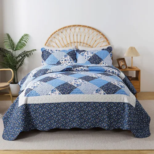 HoneiLife - Juego de cama de dos piezas, tamaño individual, de microfibra, reversible, de retazos, estilo floral, todas las estaciones, patrón de