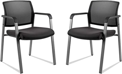 Vista 23 de CLATINA Silla de oficina apilable con ruedas, respaldo de malla, sillas de invitados con brazos, cómodo cojín de cuero, silla de escritorio apilable