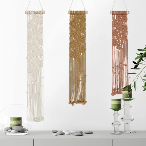 EISKBC Juego pequeño de macramé para colgar en la pared, tapiz de macramé bohemio, tapiz de hilo tejido, arte de pared, decoración del hogar hecha a