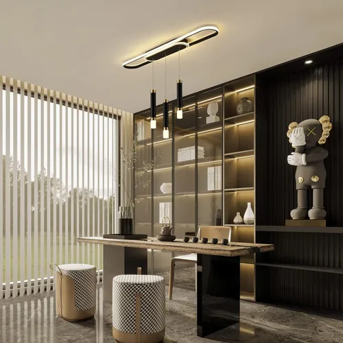 Vista 6 de Jaycomey Lámpara LED moderna, lámpara de techo LED regulable con control remoto, lámpara colgante acrílica de 3 luces para comedor, isla de cocina